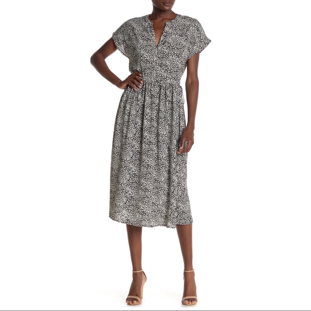 Mello Day Nordstrom NEW w/ Tags Notch Neck Cinched Waist Midi Dress - Picture 2 of 6
